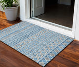 3' X 5' Sky Blue And Denim Blue Quatrefoil Washable Indoor Outdoor Area Rug