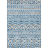 5' X 8' Sky Blue And Denim Blue Quatrefoil Washable Indoor Outdoor Area Rug