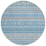 8' Sky Blue And Denim Blue Round Quatrefoil Washable Indoor Outdoor Area Rug