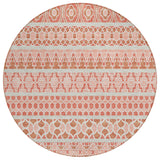 8' Salmon Beige And Copper Round Quatrefoil Washable Indoor Outdoor Area Rug