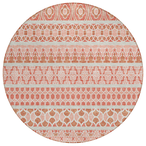 8' Salmon Beige And Copper Round Quatrefoil Washable Indoor Outdoor Area Rug