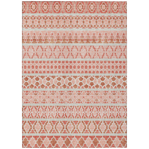 8' X 10' Salmon Beige And Copper Quatrefoil Washable Indoor Outdoor Area Rug