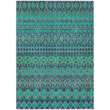 3' X 5' Teal Blue And Navy Blue Quatrefoil Washable Indoor Outdoor Area Rug