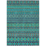 5' X 8' Teal Blue And Navy Blue Quatrefoil Washable Indoor Outdoor Area Rug