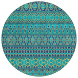 8' Teal Blue And Navy Blue Round Quatrefoil Washable Indoor Outdoor Area Rug
