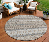 8' Taupe Beige And Gray Round Quatrefoil Washable Indoor Outdoor Area Rug