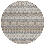 8' Taupe Beige And Gray Round Quatrefoil Washable Indoor Outdoor Area Rug
