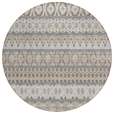 8' Taupe Beige And Gray Round Quatrefoil Washable Indoor Outdoor Area Rug