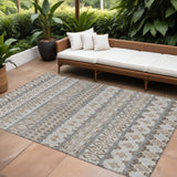 8' X 10' Taupe Beige And Gray Quatrefoil Washable Indoor Outdoor Area Rug