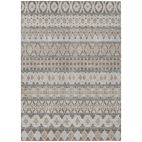 8' X 10' Taupe Beige And Gray Quatrefoil Washable Indoor Outdoor Area Rug
