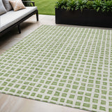 5' X 8' Artichoke Green And Ivory Geometric Washable Indoor Outdoor Area Rug