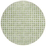 8' Artichoke Green And Ivory Round Geometric Washable Indoor Outdoor Area Rug