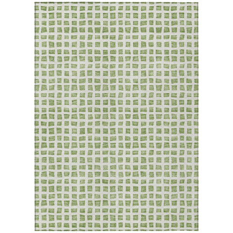 8' X 10' Artichoke Green And Ivory Geometric Washable Indoor Outdoor Area Rug
