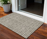 3' X 5' Brown Taupe And Ivory Geometric Washable Indoor Outdoor Area Rug