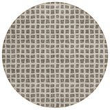 8' Brown Taupe And Ivory Round Geometric Washable Indoor Outdoor Area Rug