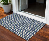 3' X 5' Navy Blue And Ivory Geometric Washable Indoor Outdoor Area Rug