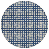 8' Navy Blue And Ivory Round Geometric Washable Indoor Outdoor Area Rug