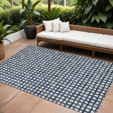 8' X 10' Navy Blue And Ivory Geometric Washable Indoor Outdoor Area Rug