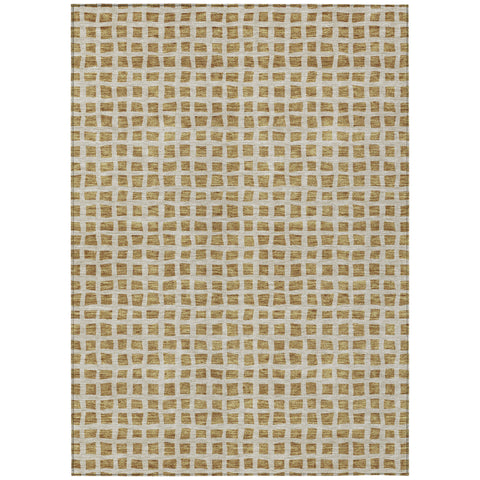 5' X 8' Gold And Beige Geometric Washable Indoor Outdoor Area Rug