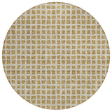 8' Gold And Beige Round Geometric Washable Indoor Outdoor Area Rug
