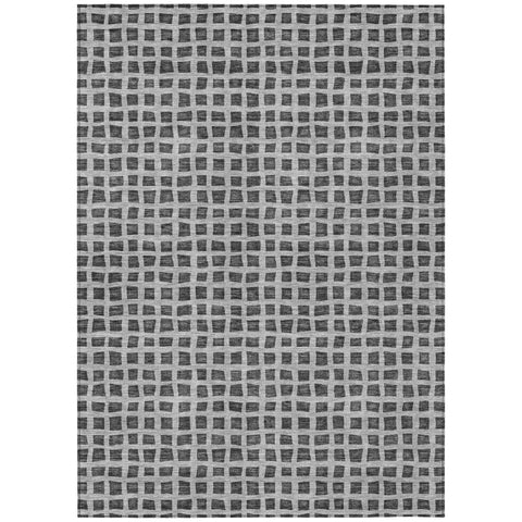 5' X 8' Graphite Gray And Silver Geometric Washable Indoor Outdoor Area Rug