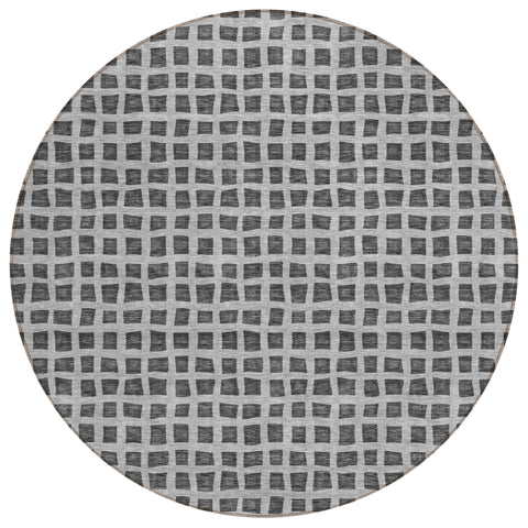 8' Graphite Gray And Silver Round Geometric Washable Indoor Outdoor Area Rug