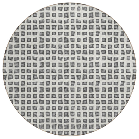 8' Gray Charcoal And Silver Round Geometric Washable Indoor Outdoor Area Rug