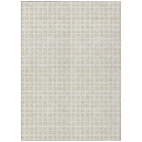 5' X 8' Ivory And Beige Geometric Washable Indoor Outdoor Area Rug