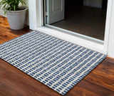 5' X 8' Navy Blue And Ivory Geometric Washable Indoor Outdoor Area Rug
