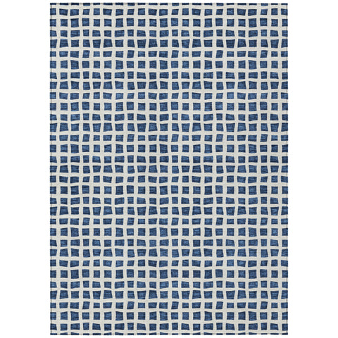 5' X 8' Navy Blue And Ivory Geometric Washable Indoor Outdoor Area Rug