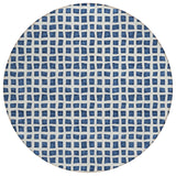 8' Navy Blue And Ivory Round Geometric Washable Indoor Outdoor Area Rug