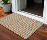 3' X 5' Orange Beige And Copper Geometric Washable Indoor Outdoor Area Rug