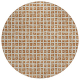 8' Orange Beige And Copper Round Geometric Washable Indoor Outdoor Area Rug