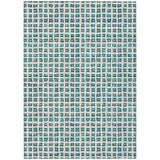 3' X 5' Teal Blue And Ivory Geometric Washable Indoor Outdoor Area Rug