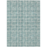 5' X 8' Teal Blue And Ivory Geometric Washable Indoor Outdoor Area Rug