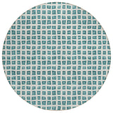 8' Teal Blue And Ivory Round Geometric Washable Indoor Outdoor Area Rug