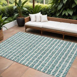 8' X 10' Teal Blue And Ivory Geometric Washable Indoor Outdoor Area Rug