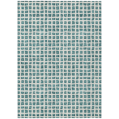 8' X 10' Teal Blue And Ivory Geometric Washable Indoor Outdoor Area Rug