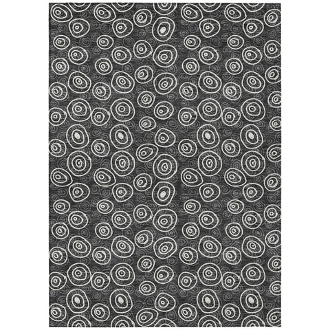 5' X 8' Black Gray And Ivory Geometric Washable Indoor Outdoor Area Rug