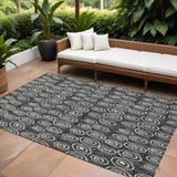 8' X 10' Black Gray And Ivory Geometric Washable Indoor Outdoor Area Rug