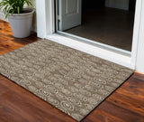 3' X 5' Brown Taupe And Beige Geometric Washable Indoor Outdoor Area Rug