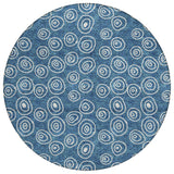 8' Navy Blue And Ivory Round Geometric Washable Indoor Outdoor Area Rug