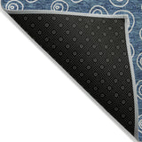 8' Navy Blue And Ivory Round Geometric Washable Indoor Outdoor Area Rug