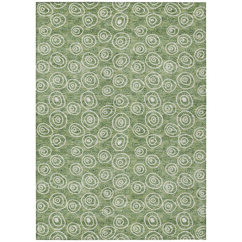3' X 5' Green And Ivory Geometric Washable Indoor Outdoor Area Rug