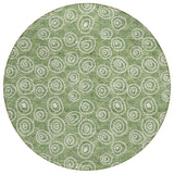 8' Green And Ivory Round Geometric Washable Indoor Outdoor Area Rug