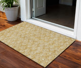 3' X 5' Gold Beige And Ivory Geometric Washable Indoor Outdoor Area Rug
