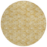 8' Gold Beige And Ivory Round Geometric Washable Indoor Outdoor Area Rug