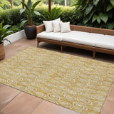 8' X 10' Gold Beige And Ivory Geometric Washable Indoor Outdoor Area Rug
