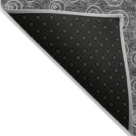 3' X 5' Gray Charcoal And Silver Geometric Washable Indoor Outdoor Area Rug