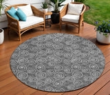 8' Gray Charcoal And Silver Round Geometric Washable Indoor Outdoor Area Rug